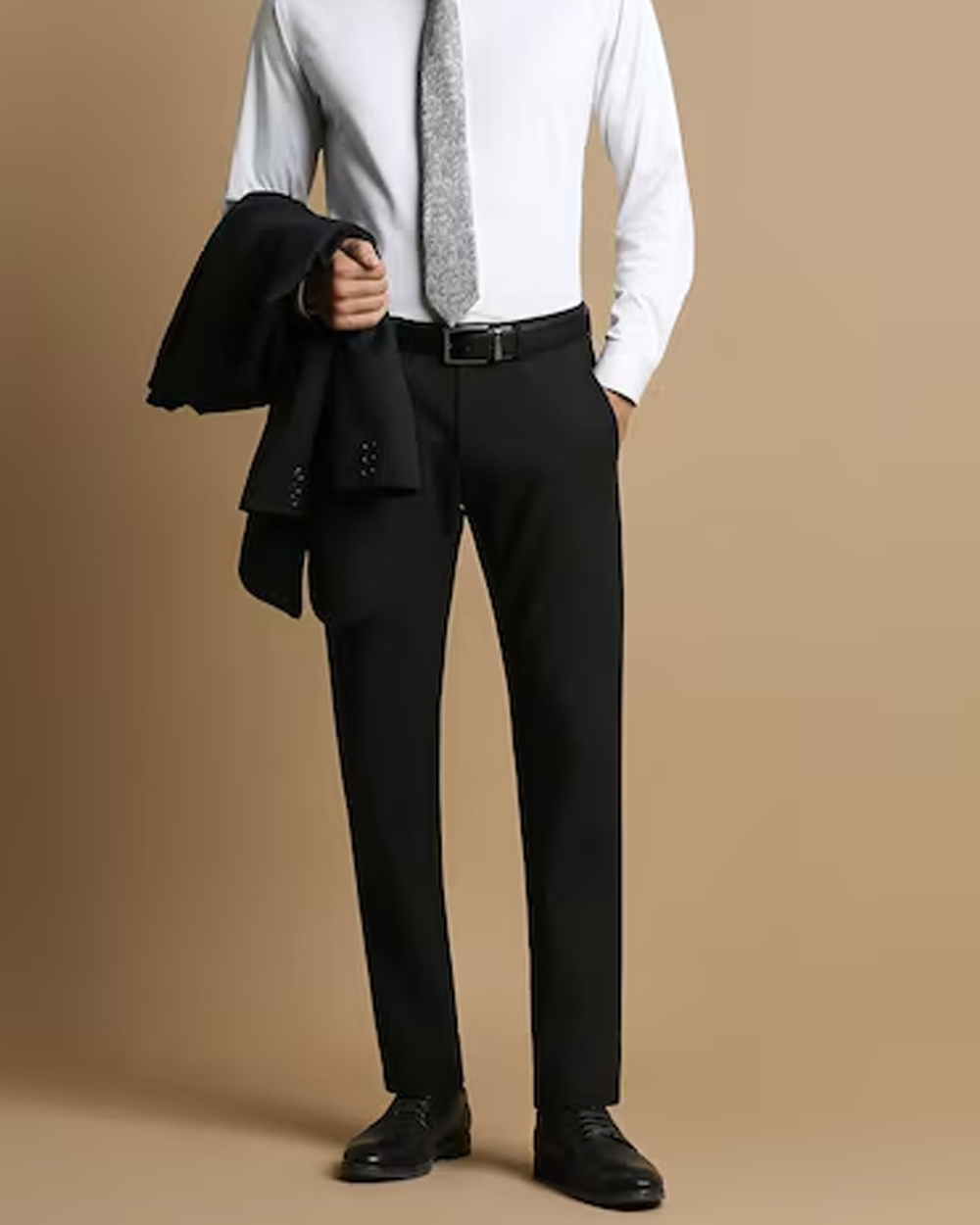 Men Black Slim Fit Solid Formal Trousers