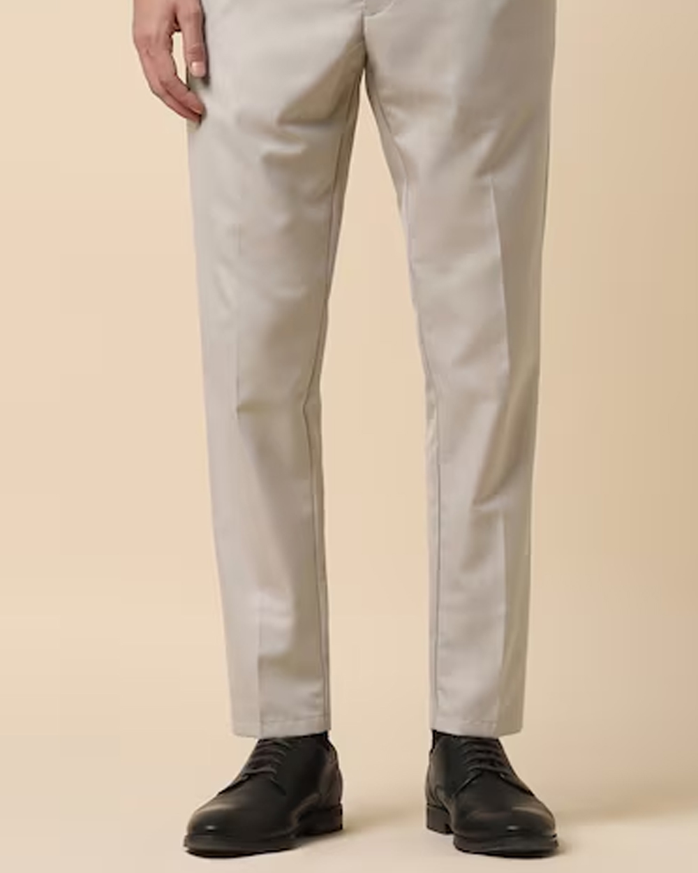 Men Beige Slim Fit Solid Formal Trousers