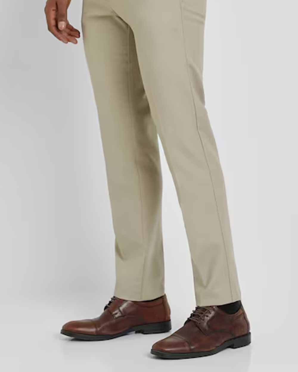Men Beige Slim Fit Solid Formal Trousers